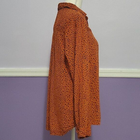 BeachLunchLounge Rust & Black Spotted Flowy Button Down Shirt Boho - Picture 5 of 13